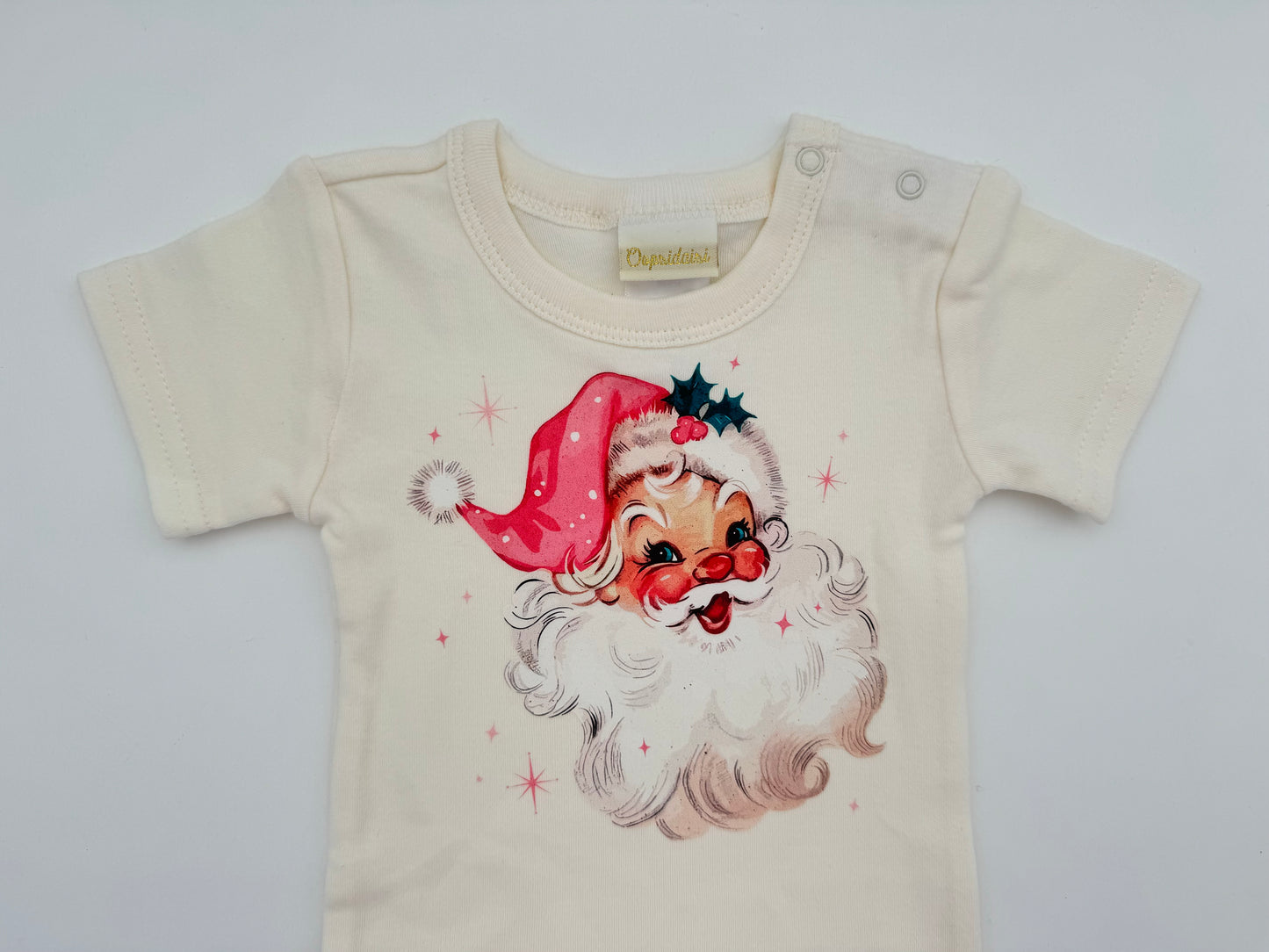 Retro Print Baby Bodysuit - Santa