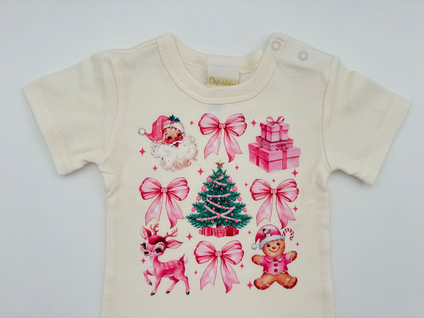 Retro Print Baby Bodysuit - Pink Christmas