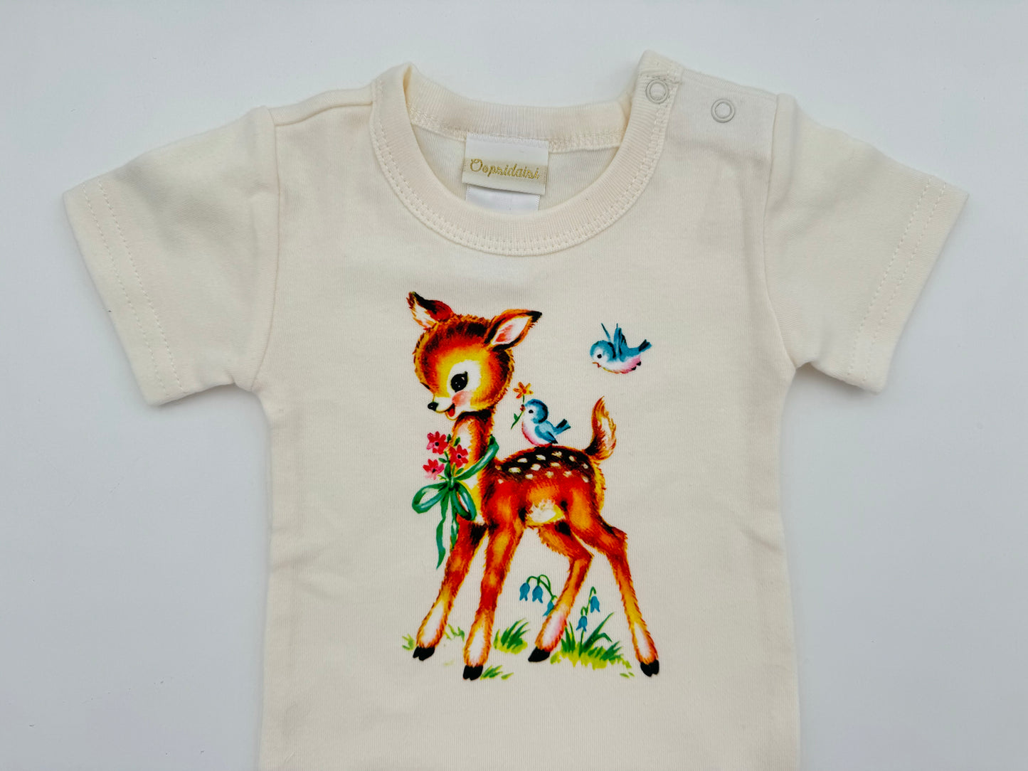 Retro Print Baby Bodysuit - Deer Bluebird