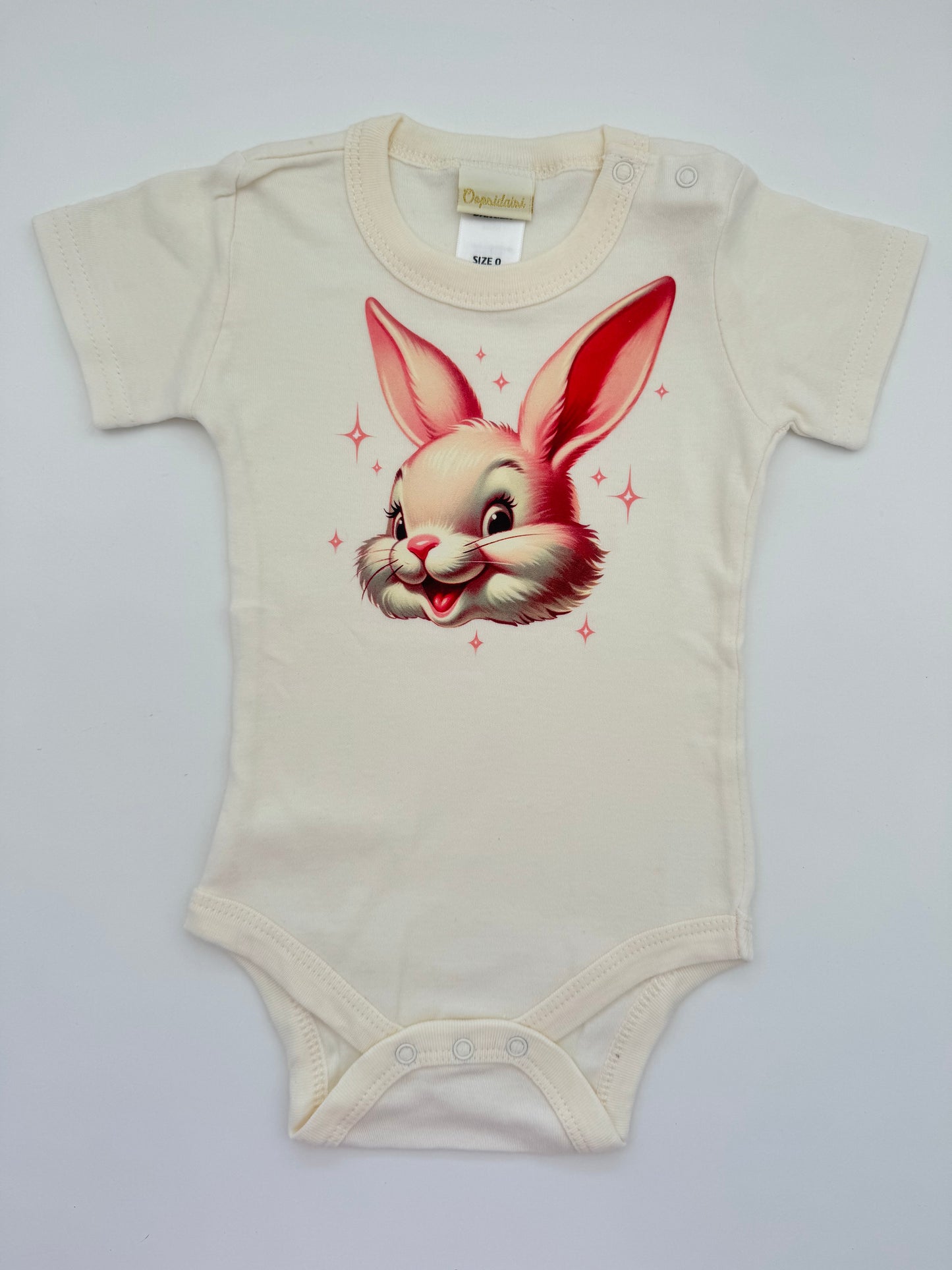 Retro Print Baby Bodysuit - Pink Bunny