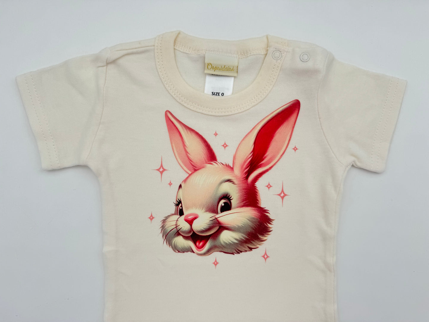 Retro Print Baby Bodysuit - Pink Bunny
