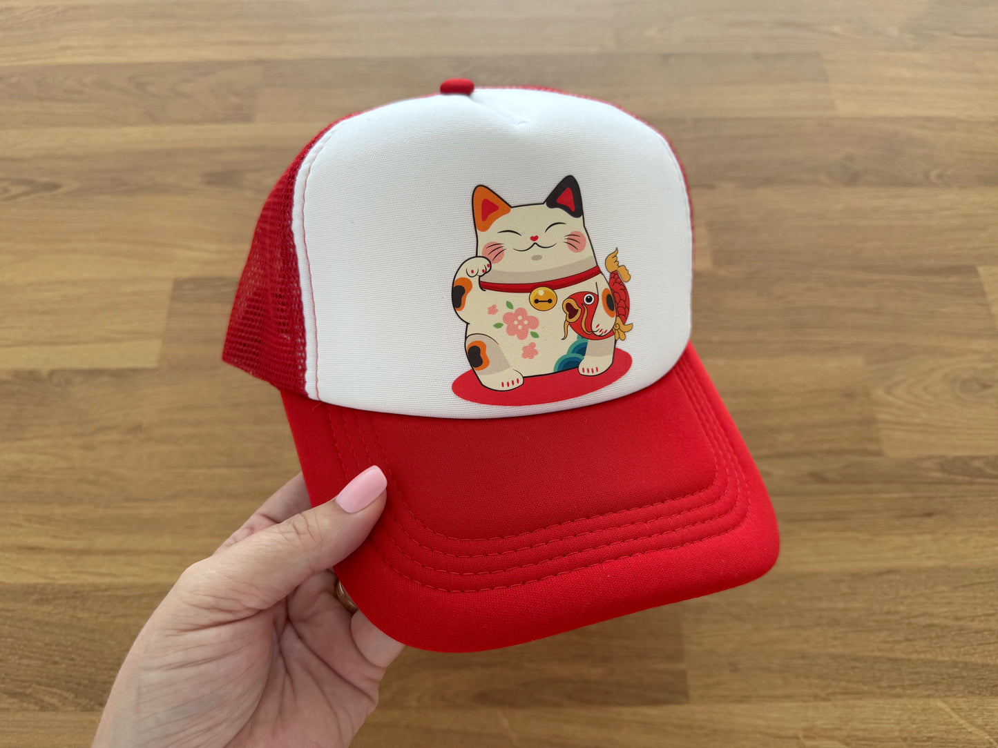Printed Trucker Cap - Lucky Cat