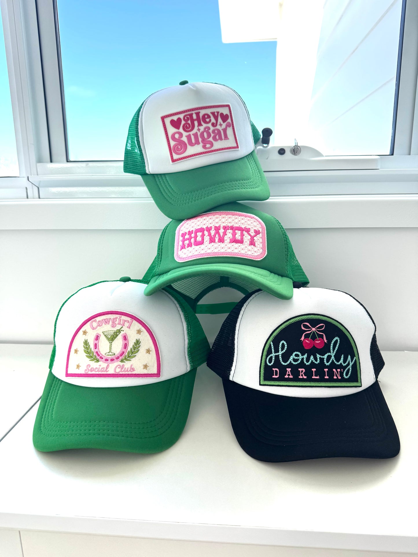 Embroidered Trucker Cap - HOWDY DARLIN Cherry Bow