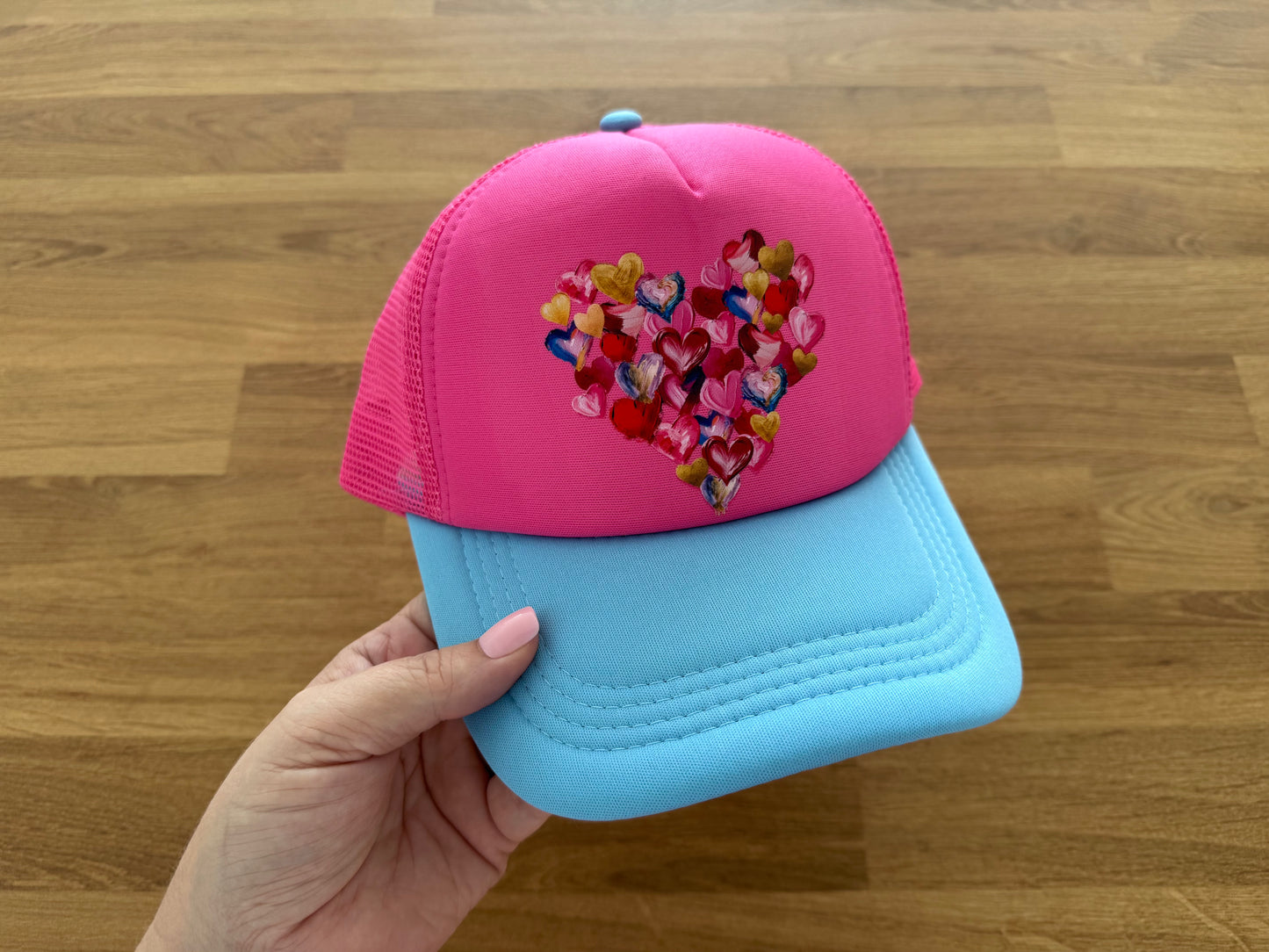 Printed Trucker Cap - Painted Hearts