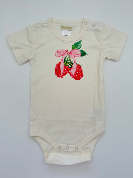 Retro Print Baby Bodysuit - Bow Raspberry
