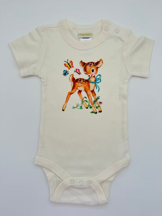 Retro Print Baby Bodysuit - Butterfly Deer