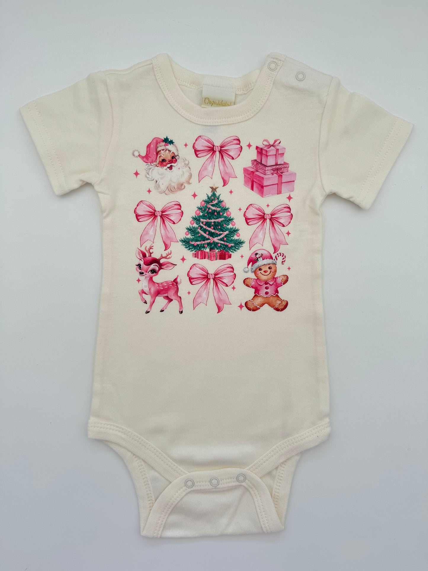 Retro Print Baby Bodysuit - Pink Christmas