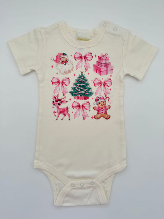 Retro Print Baby Bodysuit - Pink Christmas
