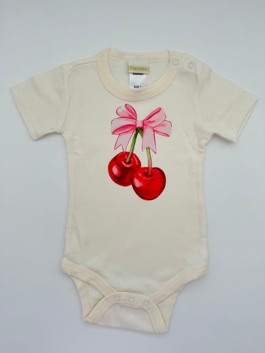 Retro Print Baby Bodysuit - Cherry Bow
