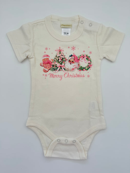 Retro Print Baby Bodysuit - Girly Christmas