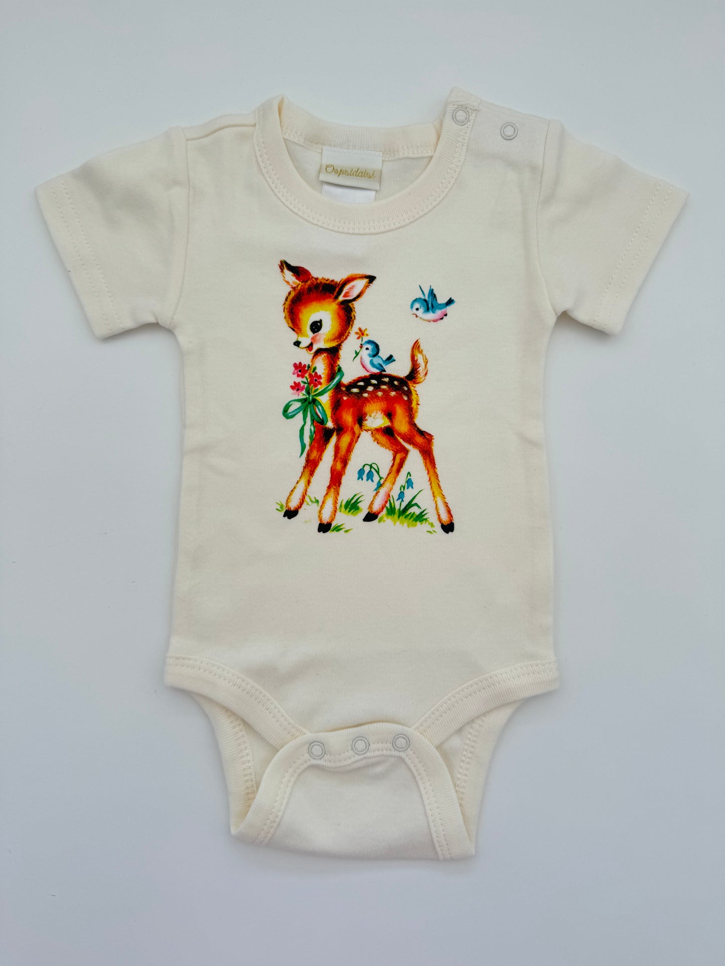 Retro Print Baby Bodysuit - Deer Bluebird