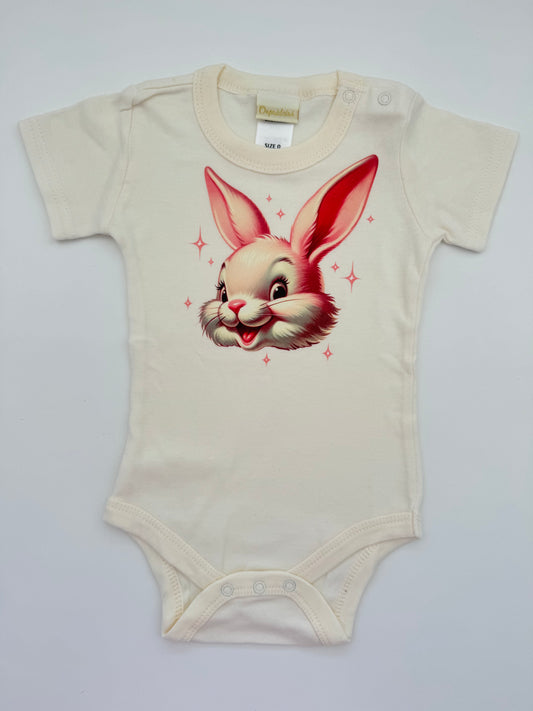 Retro Print Baby Bodysuit - Pink Bunny